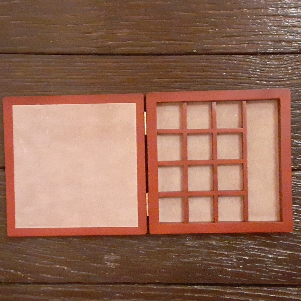 Jewelry box made of wood (rose) & felt inside: 13 openings, 5 1/2 × 5 1/2 × 1"